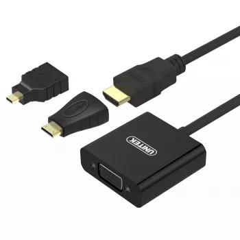 Unitek Y-6355 Micro/Mini HDMI auf VGA + Audio 3-in-1 Adapter, Schwarz