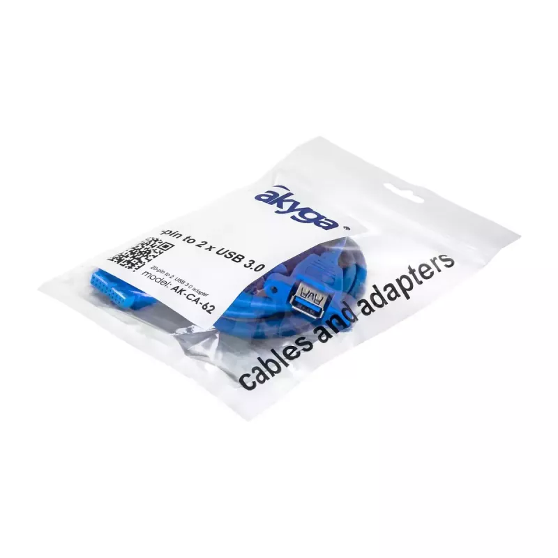 Akyga AK-CA-62 internes USB-3.0-Adapterkabel, 19-Pin-Header auf 2 x USB-A-Buchse, 0,65 m