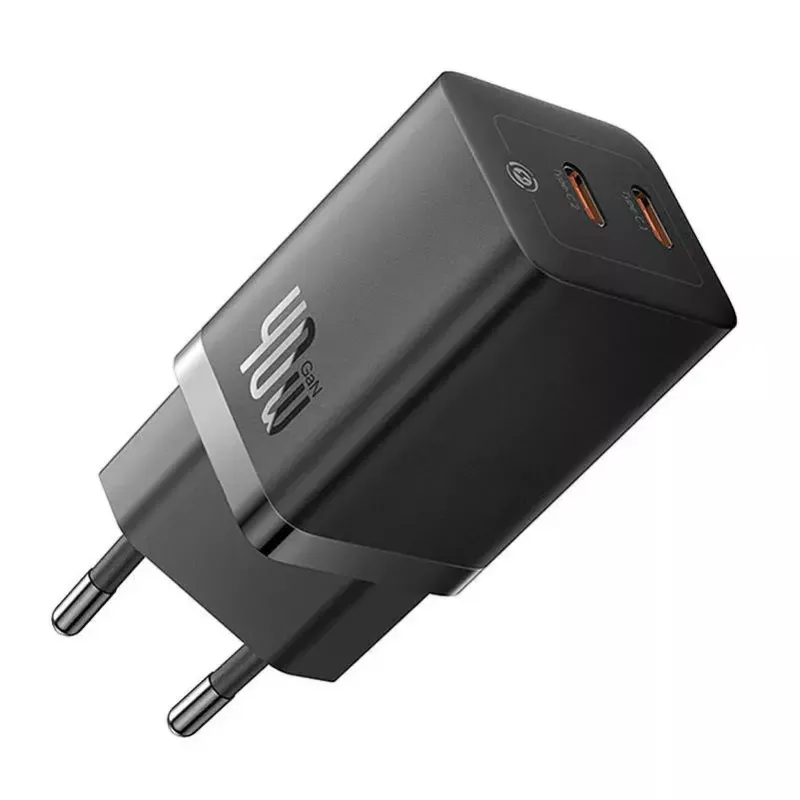 Baseus Wandladegerät GaN5 40 W, 2x USB-C (Schwarz)