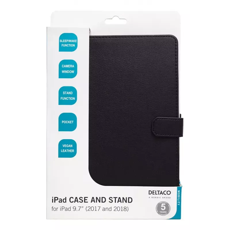 Tablet-Hülle DELTACO IPD-2017-2 Folio für iPad 9,7 Zoll (2017/2018), Leder, Standmodus