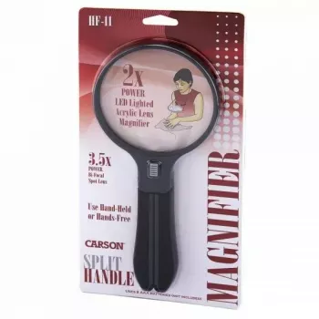 Vergrößerungsglas Carson Split Handle HF-11 — 3,5× Handlupe, schwarz/transparent, AAA-Batterie