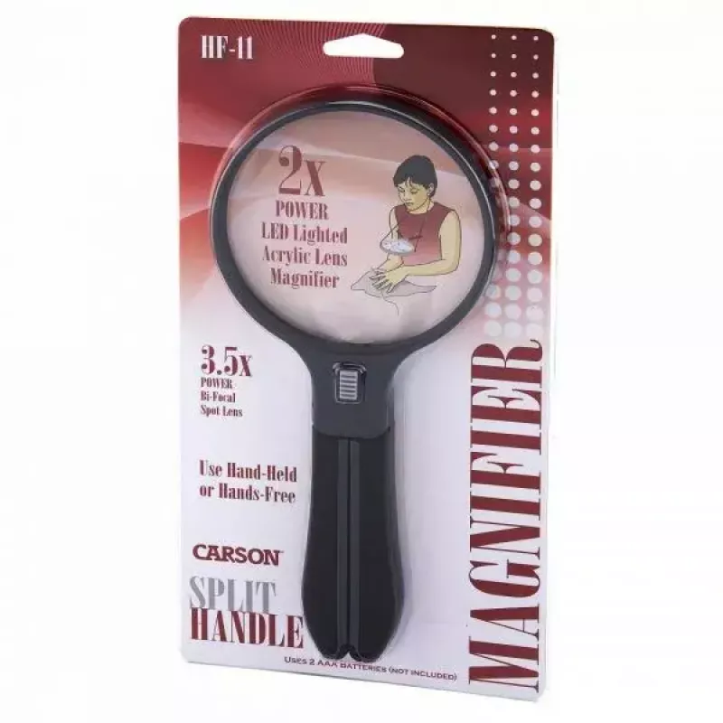 Vergrößerungsglas Carson Split Handle HF-11 — 3,5× Handlupe, schwarz/transparent, AAA-Batterie