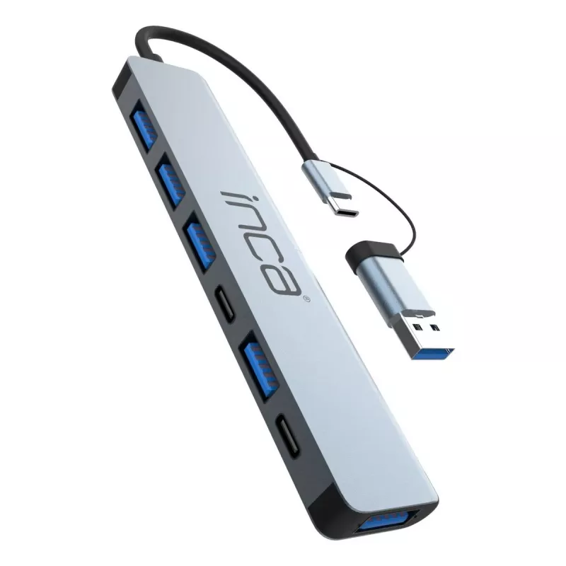 USB Hub Inca IUTP-7T USB 3.2 Gen 1 Type-A Type-C 5000 Mbit/s Grau