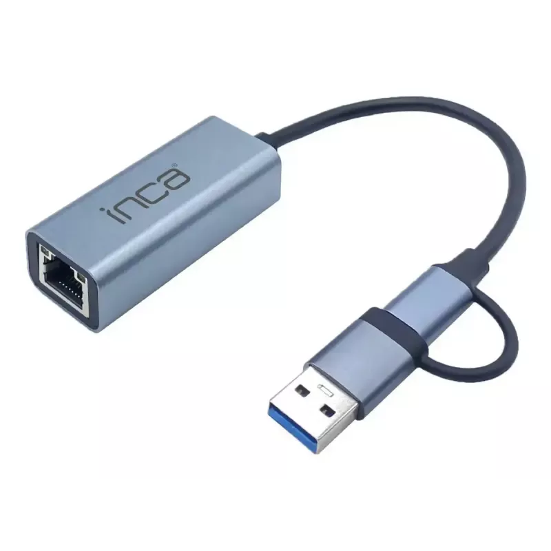 USB Hub Inca IUTP-01TX Type-A Type-C Gigabit Ethernet Blau