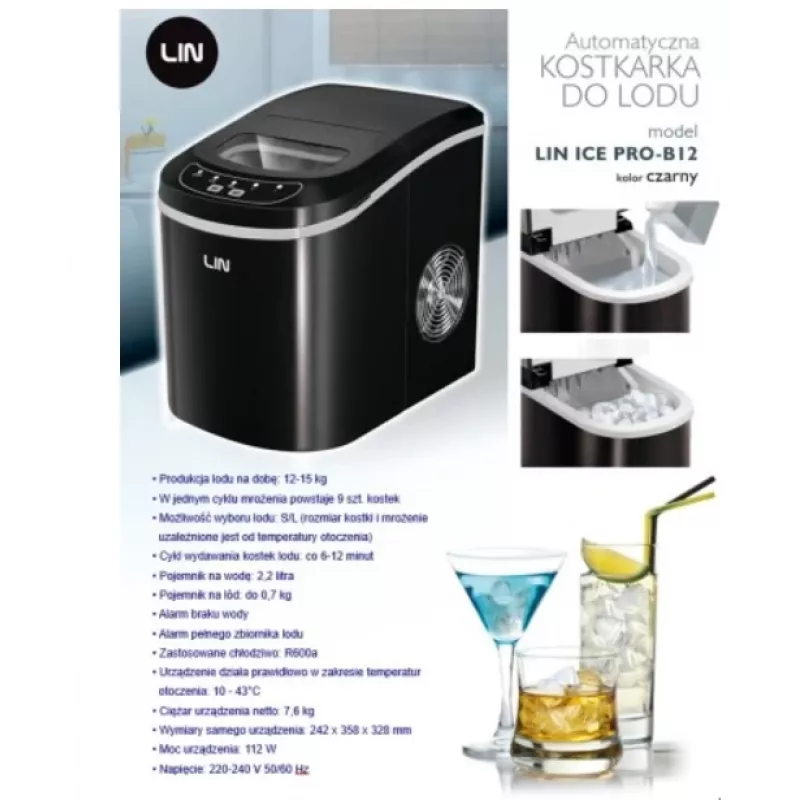 Tragbarer Eiswürfelbereiter LIN ICE PRO-B12 schwarz