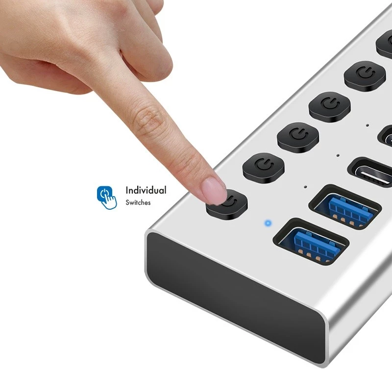 Hub USB3.2 Gen1 10 Ports USB-A/C, Ein-/Ausschalter