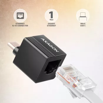 AXAGON ADE-MINIC USB-C 3.2 Gen 1 Gigabit Ethernet Mini Adapter, Schwarz