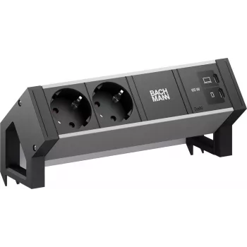 BACHMANN DESK2 ALU Schwarz 2xCEE7/3, 1xUSB C/C 65W L=0,2m (BM0022046)