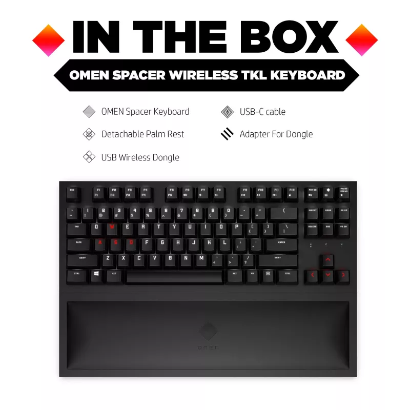 HP OMEN Spacer Wireless TKL-Tastatur, volle Größe (100 %), kabellos, RF Wireless, mechanisch, Schwarz