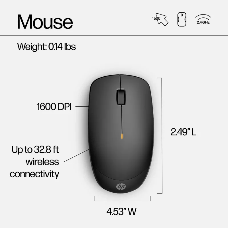 HP 230 Kabelloses Maus- und Tastatur-Set, Full-Size, Kabellos, RF Wireless, Membran, Schwarz, Maus enthalten