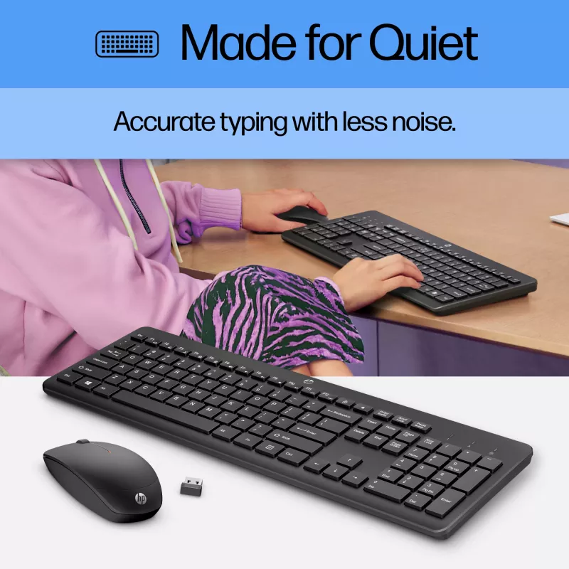 HP 230 Kabelloses Maus- und Tastatur-Set, Full-Size, Kabellos, RF Wireless, Membran, Schwarz, Maus enthalten