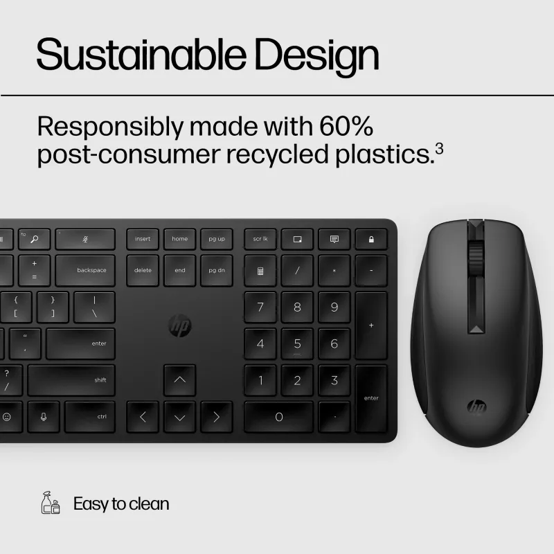 HP 650 Wireless Tastatur and Maus Combo, Full-size (100%), Wireless, RF Wireless, Membrane, Schwarz, Maus enthalten