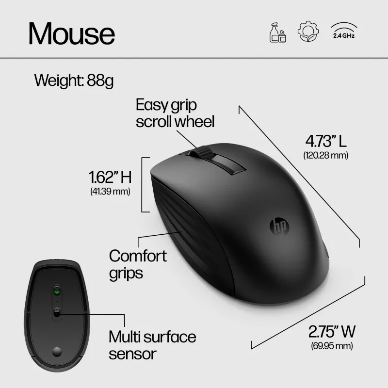 HP 650 Wireless Tastatur-Maus-Set, Full-Size (100%), kabellos, RF Wireless, Membran, Schwarz, Maus inklusive