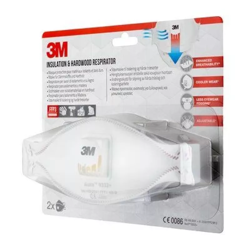 3M Aura Comfort Cool Flow 9332+ FFP3 NR D Einweg-Atemschutzmasken, 2 Stück (9332C2)