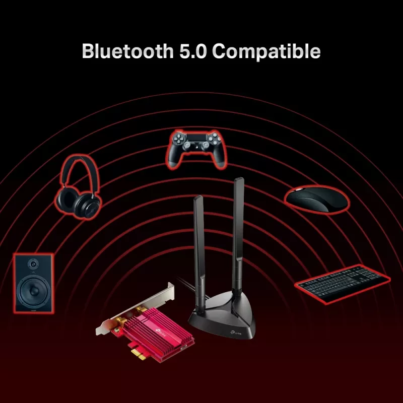 TP-Link AX3000 Wi-Fi 6 Bluetooth 5.0 PCIe Adapter, Intern, Kabellos, PCI Express, WLAN / Bluetooth, 2402 Mbit/s, Schwarz, Rot