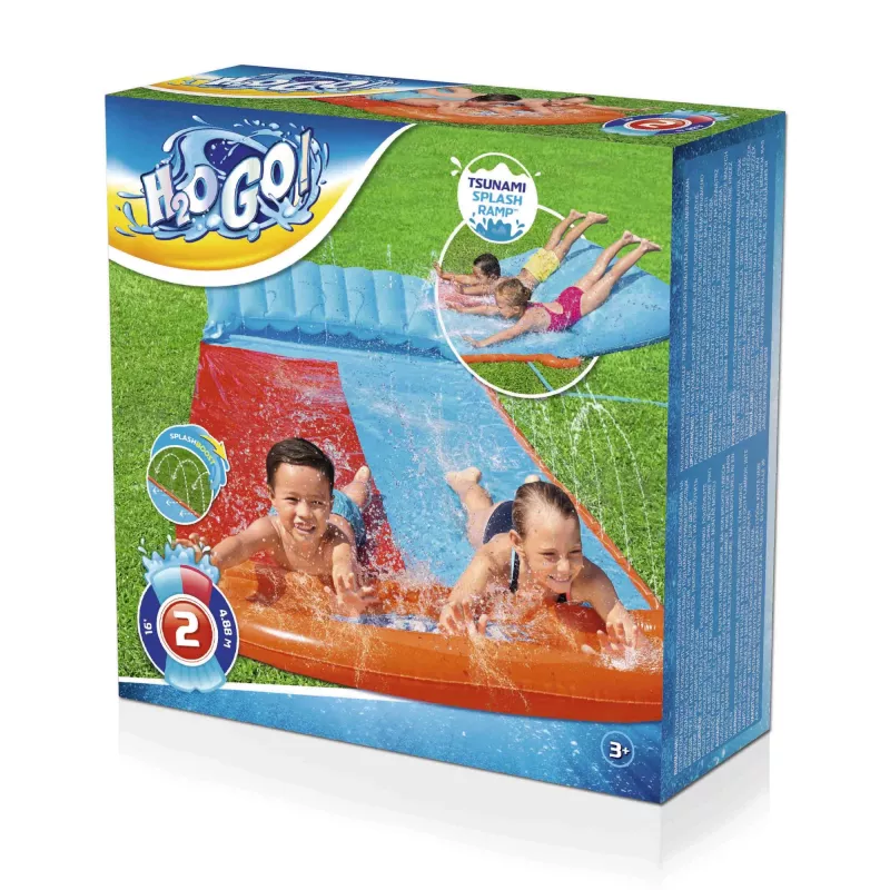Bestway H2OGO! Doppel-Wasserrutsche mit Tsunami-Splash-Rampe 4,88 m