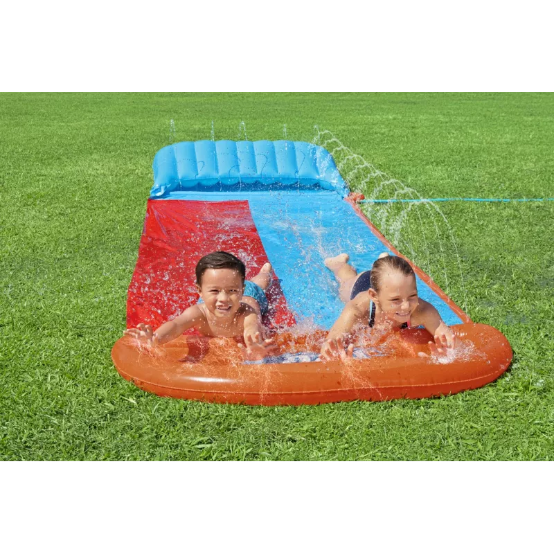 Bestway H2OGO! Doppel-Wasserrutsche mit Tsunami-Splash-Rampe 4,88 m