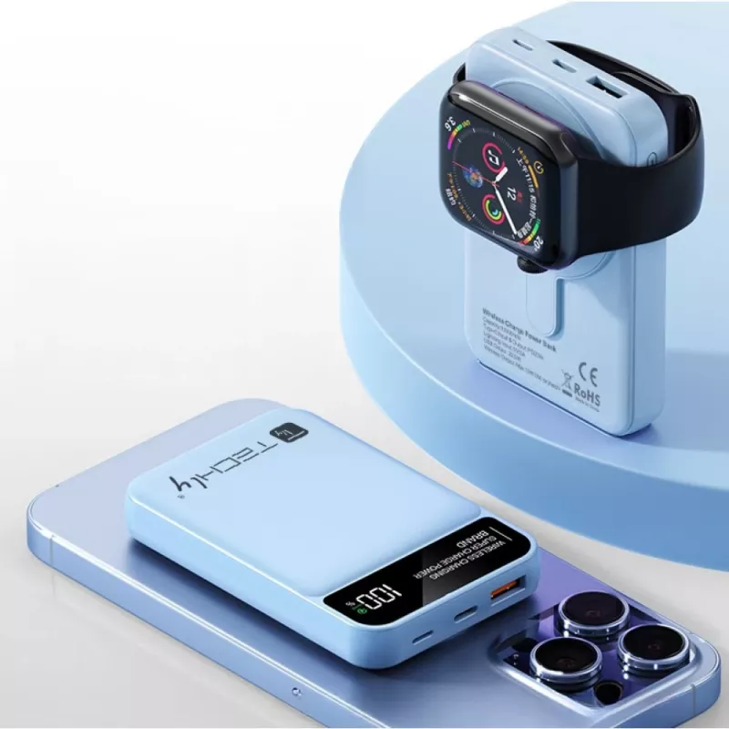 Techly I-CHARGE-10LCDBL Powerbank Lithium-Polymer (LiPo) 10000 mAh Kabelloses Laden Blau