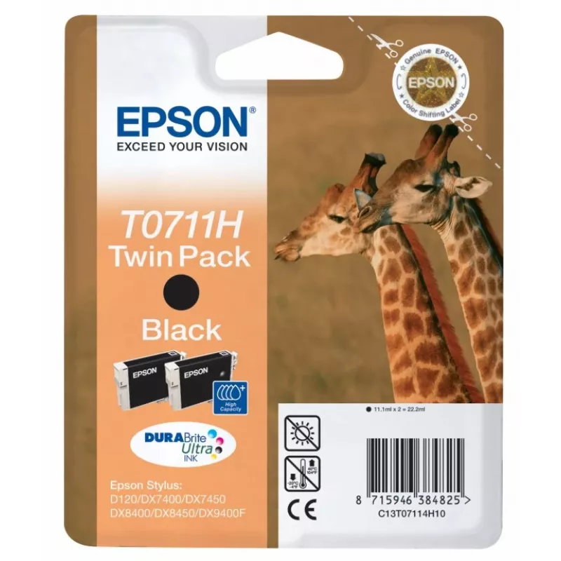 Epson Giraffe Twinpack T0711H DURABrite Ultra Tinte, Schwarz, Pigmenttinte, 1 Stk., Multipack