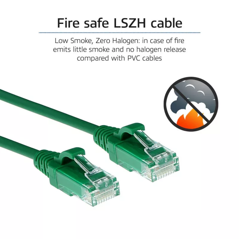 ACT Green 10 Meter LSZH U/UTP CAT6 Datacenter Slimline Patchkabel, rastnasenfrei mit RJ45-Steckern
