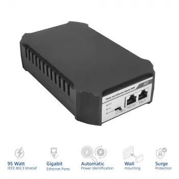 ACT PoE-Injektor 95W IEEE 802.3bt, Gigabit Ethernet, 1000 Mbit/s, 10/100/1000, PoE++ (4PPoE), IEEE 802.3af, IEEE 802.3at, IEEE 802.3bt, Cat6a