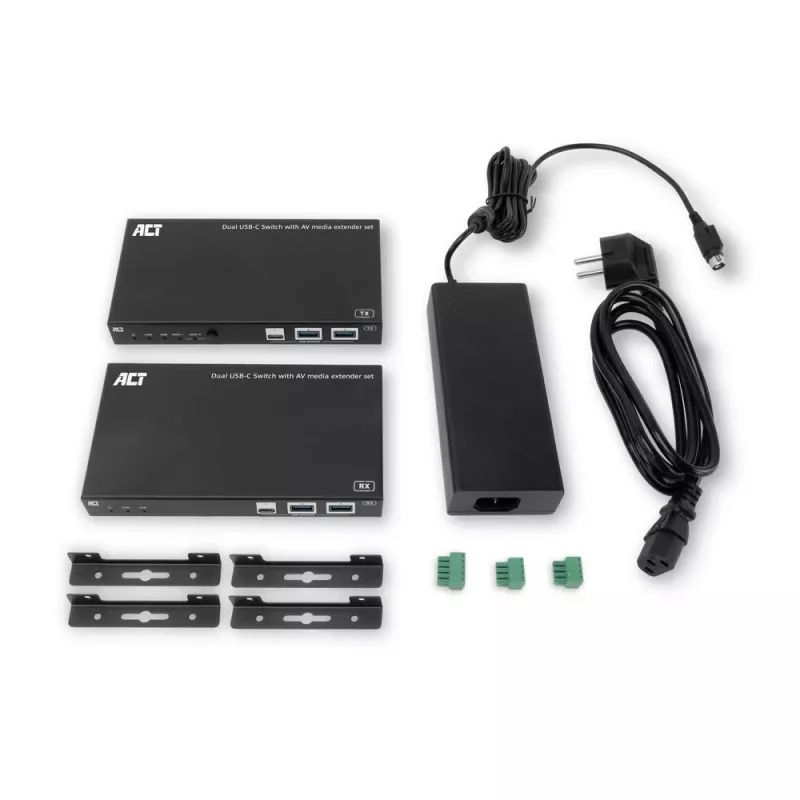 ACT AV Medien-Extender-Set mit dualem USB-C-Switch, CAT6A, 100 Meter