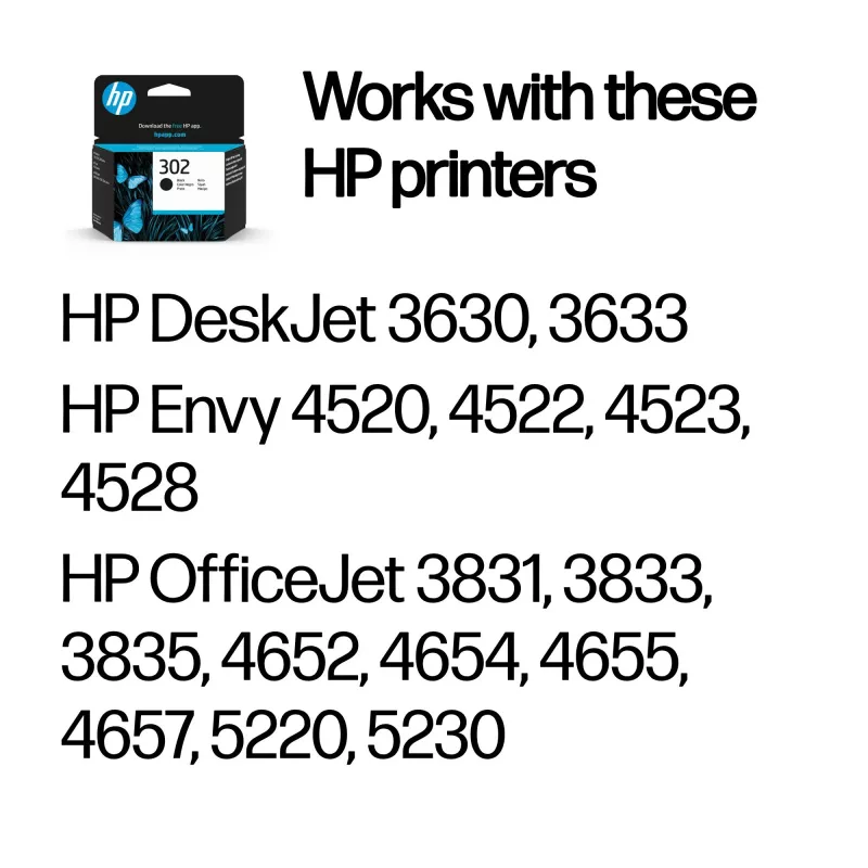HP 302 Schwarz Original Tintenpatrone, Standard, Schwarz, Pigmenttinte, 3,5 ml, 1 Stück, 170 Seiten