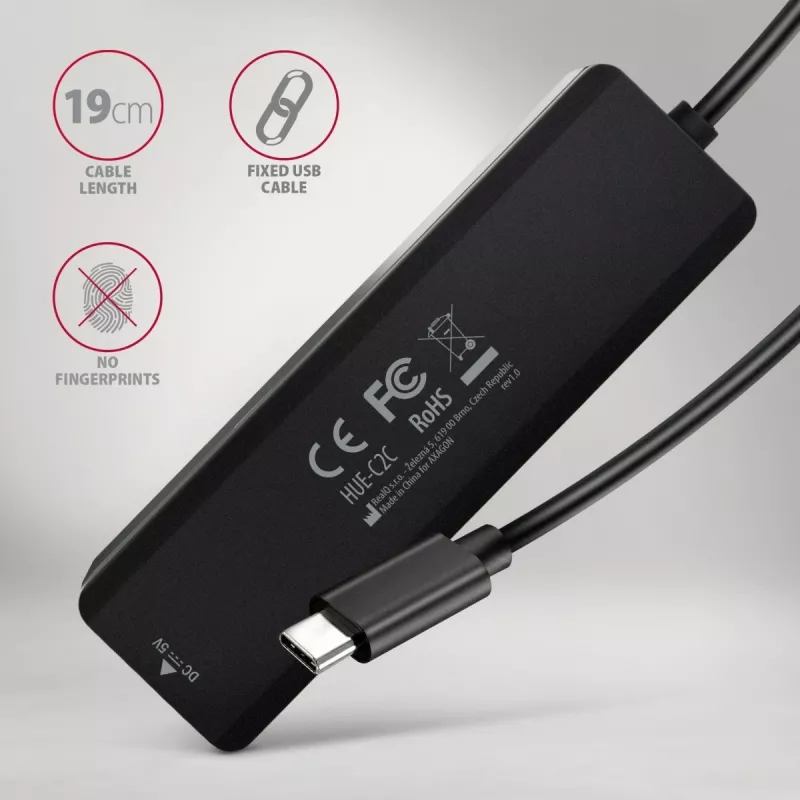 AXAGON HUE-C2C USB-C 5 Gbps Reise-Hub, 2x USB-A + 2x USB-C, USB-C Power IN, 19 cm Kabel