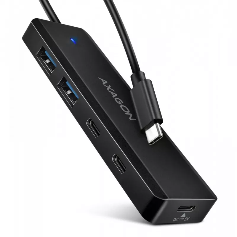 AXAGON HUE-C2C USB-C 5 Gbps Reise-Hub, 2x USB-A + 2x USB-C, USB-C Power IN, 19 cm Kabel