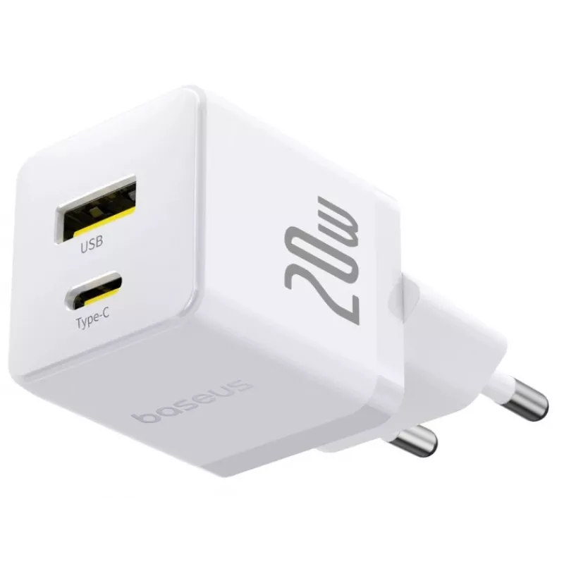 Baseus Palm 20W USB-C + USB-A Wandladegerät, Weiß