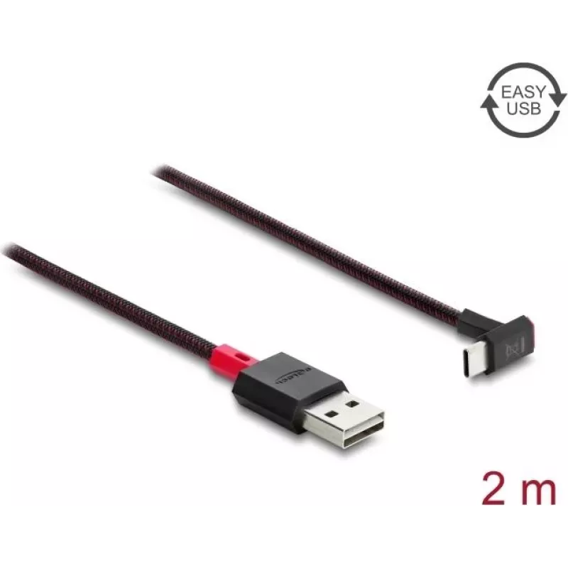 Delock EASY-USB 2.0 Kabel USB Typ-A Stecker auf USB Typ-C Stecker abgewinkelt oben/unten 2 m Schwarz (81551)