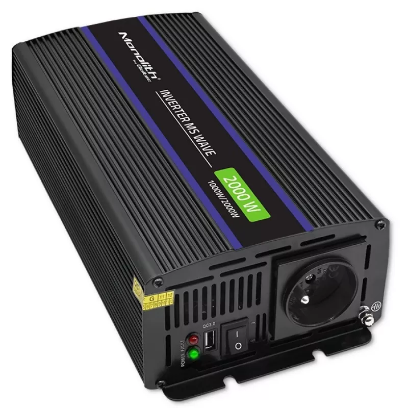 Qoltec Monolith 2000 MS Wave Spannungswandler 12V auf 230V 1000/2000W USB