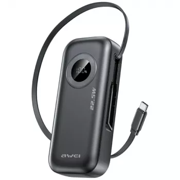 AWEI PowerBank PA-9 10000mAh 22,5W mit einziehbarem Kabel Schwarz