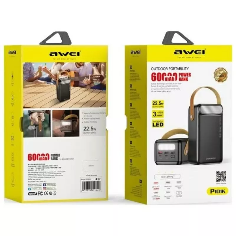 AWEI PowerBank P101K 60000mAh 22,5W Schwarz