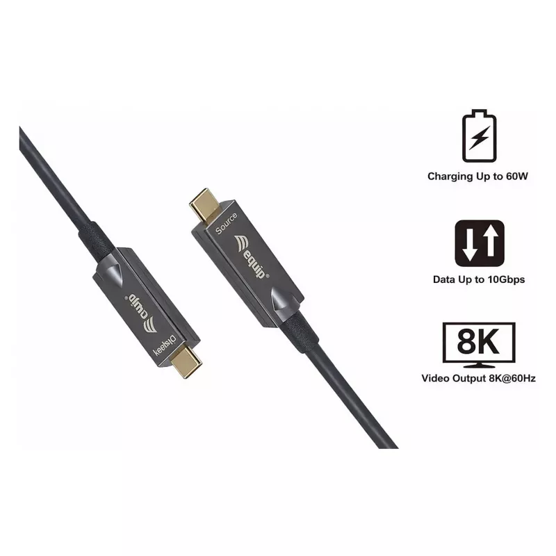 Equip USB-C 3.2 auf USB-C Active Optical Kabel 8K PD60W 5m Schwarz
