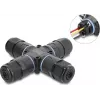 Delock X-Shape Kabelverbinder mit Schraubklemme 3-polig, IP68 wasserdicht für Kabeldurchmesser 5 - 9 mm, inkl. Dichtungen für 9 - 12 mm, werkzeuglos Schwarz (87247)