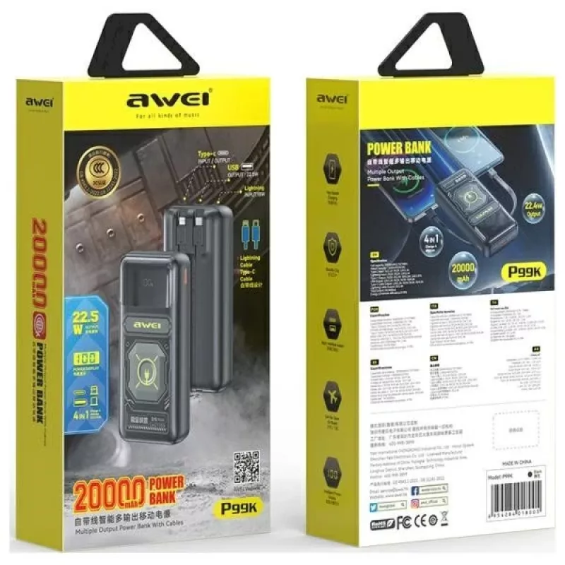AWEI PowerBank P99K 20000mAh 22,5W Schwarz