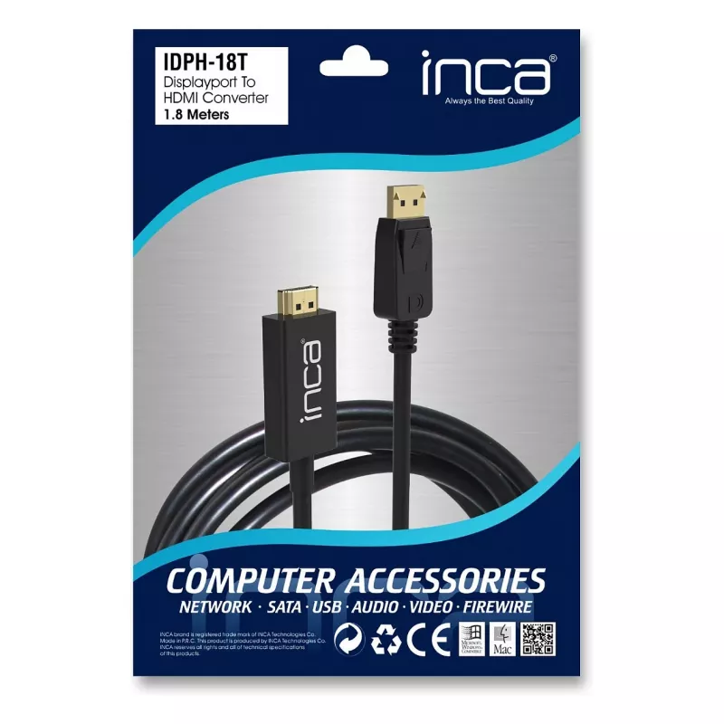 INCA DisplayPort to HDMI Cable 1,8 m 10,2 Gbit/s Black