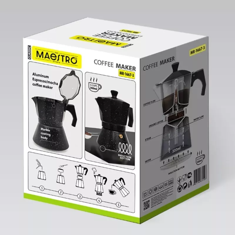 Maestro Granite MR-1667-3 Moka-Kaffeekocher 150ml 3 Tassen Grau