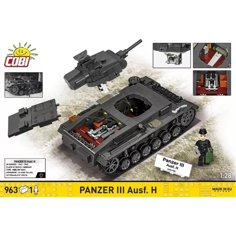 COBI Historical Collection Panzer III Ausf. H Bausatz, 963 Teile