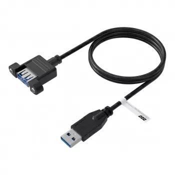 EFB USB 3.0 Verlängerungskabel A-A Stecker zu Buchse für Panelmontage, 0,5m, Schwarz