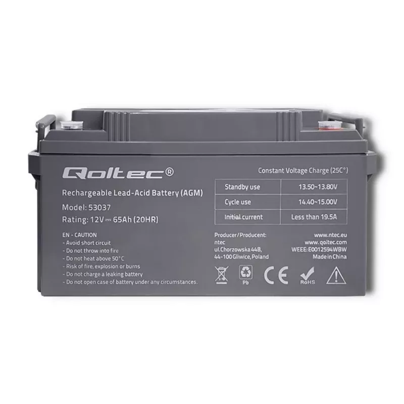 Qoltec 53037 AGM-Batterie 12V 65Ah max 780A
