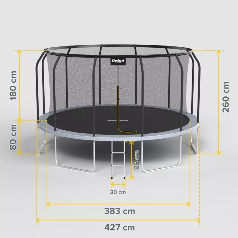 REBEL Active Trampoline PRO 14ft/427 cm mit Sicherheitsnetz und Leiter
