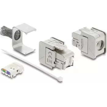 Delock Keystone Modul RJ45 Buchse zu LSA Cat.6A geschirmt mit Abschirmgeflecht werkzeugfrei (91084)