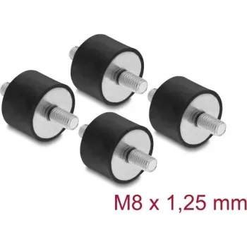 Delock Vibrationsdämpfer M8 x 1,25 mm D 30 x H 20 mm mit 2 x Außengewinde 4 Stück Schwarz (60816)