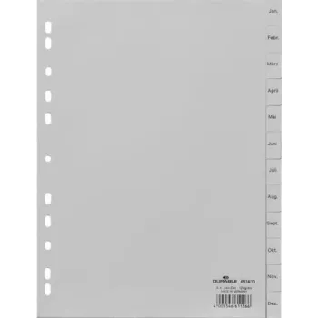 DURABLE Monthly Index A4 Januar-Dezember Hochformat 12-Tab Polypropylen Grau (6514-10)