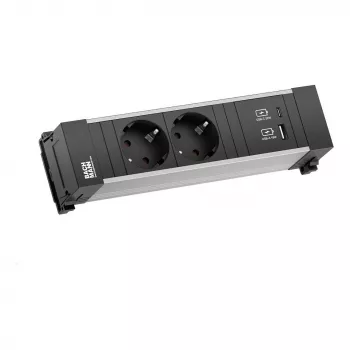 Bachmann Power Frame Tischsteckdosenmodul 2x Schuko USB-A USB-C 22W 0,2m GST18 Silber