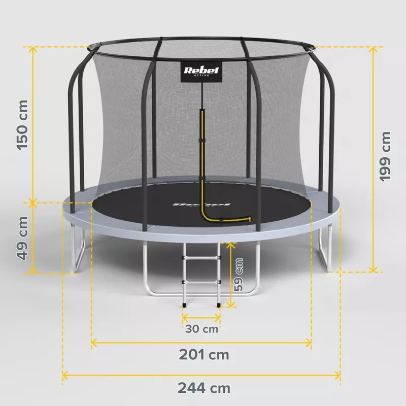 REBEL Active Trampoline PRO 8ft/244cm mit Sicherheitsnetz und Leiter