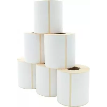 ARTDEV Thermo-Direkt-Etikett Rolle 101,6 x 101,6 mm, 110 mm Außendurchmesser, 40 mm Kern, 480 Etiketten pro Rolle, Weiß, Permanentkleber