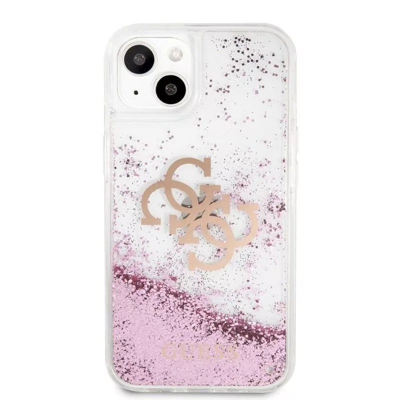 Guess iPhone 13 Mini Liquid Glitter Hülle Pink Transparent
